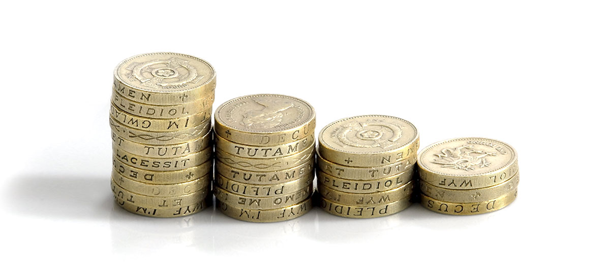 Pound coins stacked up to look like a graph.