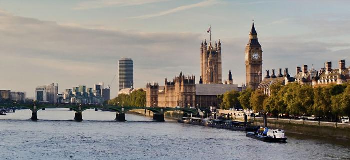 A view of Westminster and Big Ben from the Thames in London